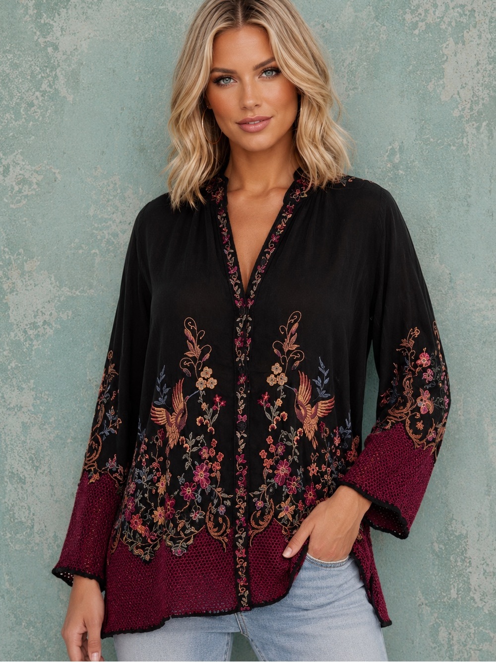 Johnny Was extremely heavily embroidered Eleana blouse  NWT extremely rare